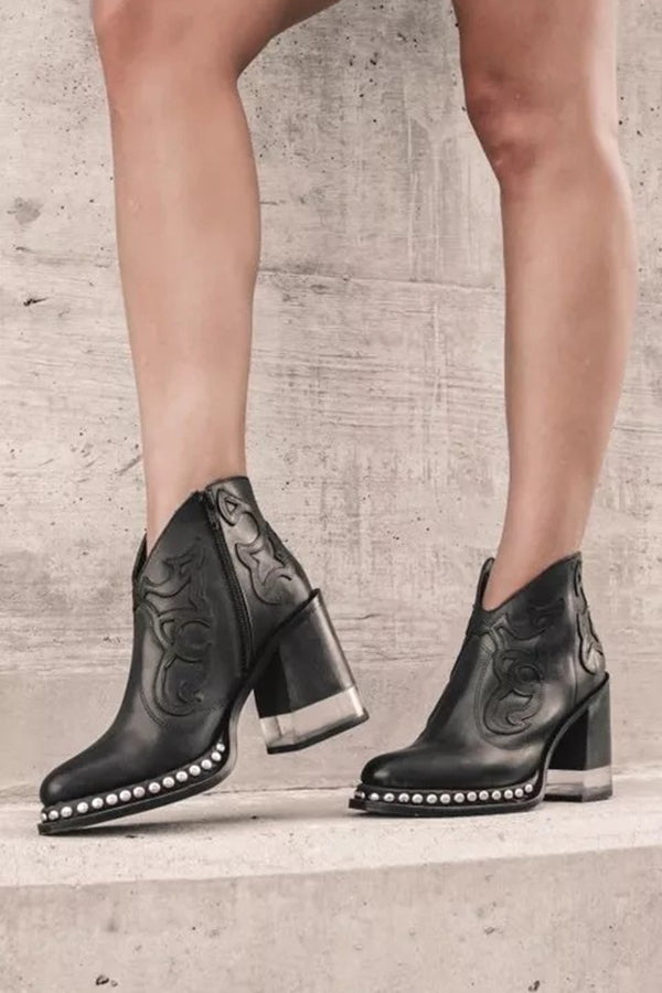 Product Image for Heidi-Mode | Western Stiefel In Nude mit Blockabsatz & Nieten, Schwarz / 37