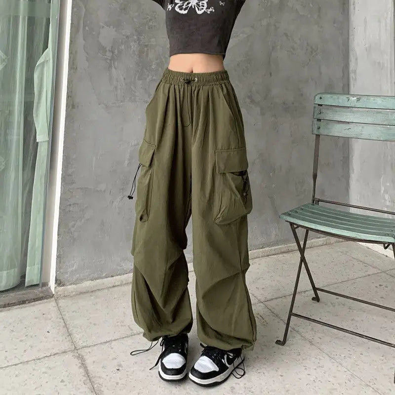 Product Image for Heidi-Mode | Frauen Lockere Joggers Tech Hosen Einfarbig Niedrige Taille Hosen Schnur Weite Beine Baggy Hosen Y2K Streetwear Übergröße Sweatpants, AG 