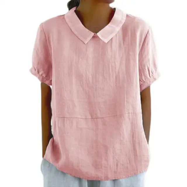 Product Image for Heidi-Mode Weiße Locker sitzende Baumwoll-Leinen Bluse mit kurzen Ärmeln, Rosa / 3XL