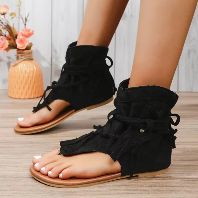 Product Image for Heidi-Mode | Retro Vintage Wildleder Frauen Sandalen, schwarz / 39