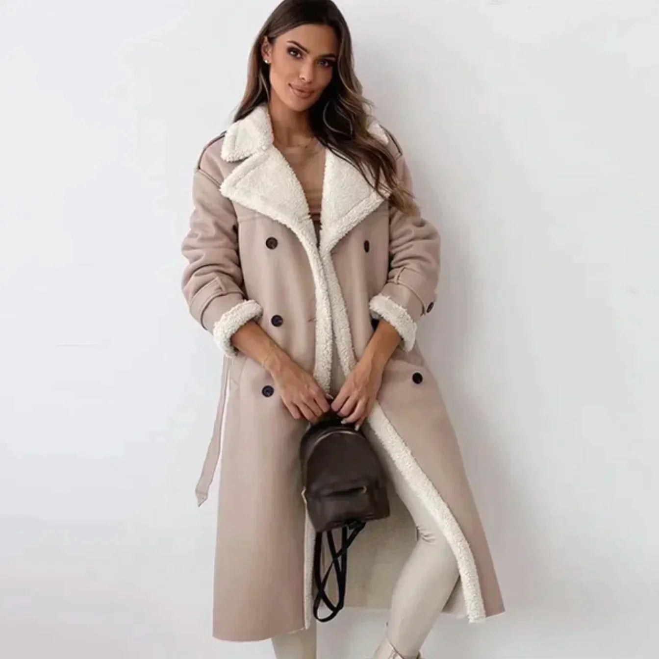 Product Image for Heidi-Mode | Eleganter Ledermantel mit Gürtel Stilvoll und Zeitlos, Aprikose / S