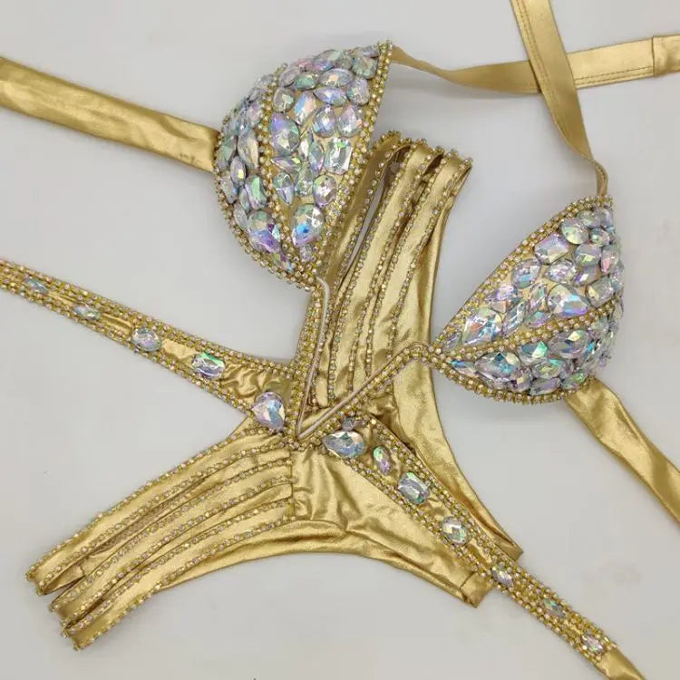 Product Image for Heidi-Mode | Venus Urlaub V-Kragen Rhinestone Badeanzug Daimond Bikini Set Push-Up Badeanzug Bling Stein Badeanzug, Gold / M