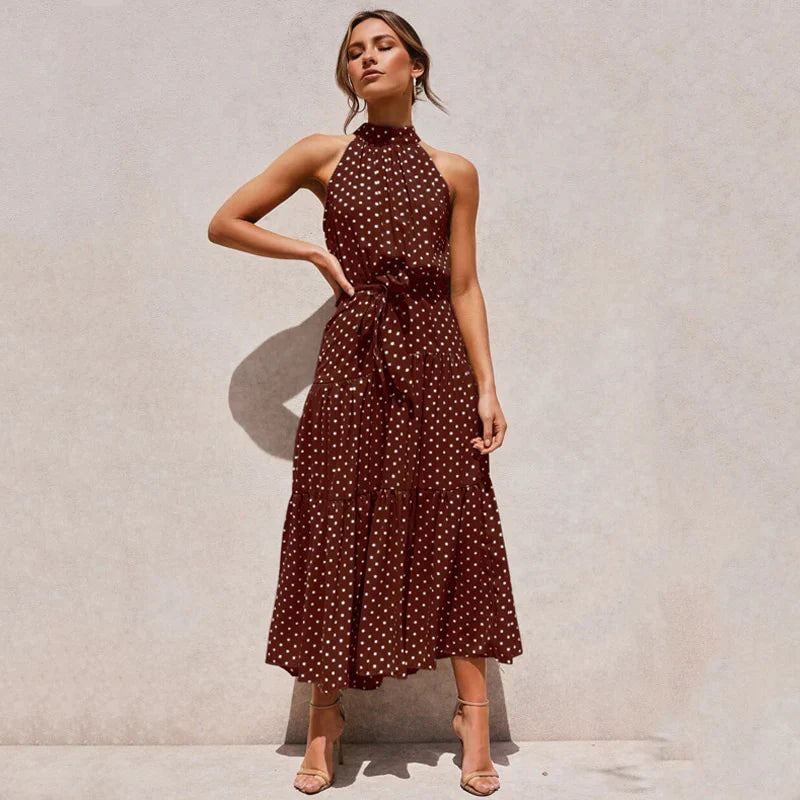 Product Image for Heidi-Mode | Lange, Rückenfreie Gepunktete Kleid, Braun / S