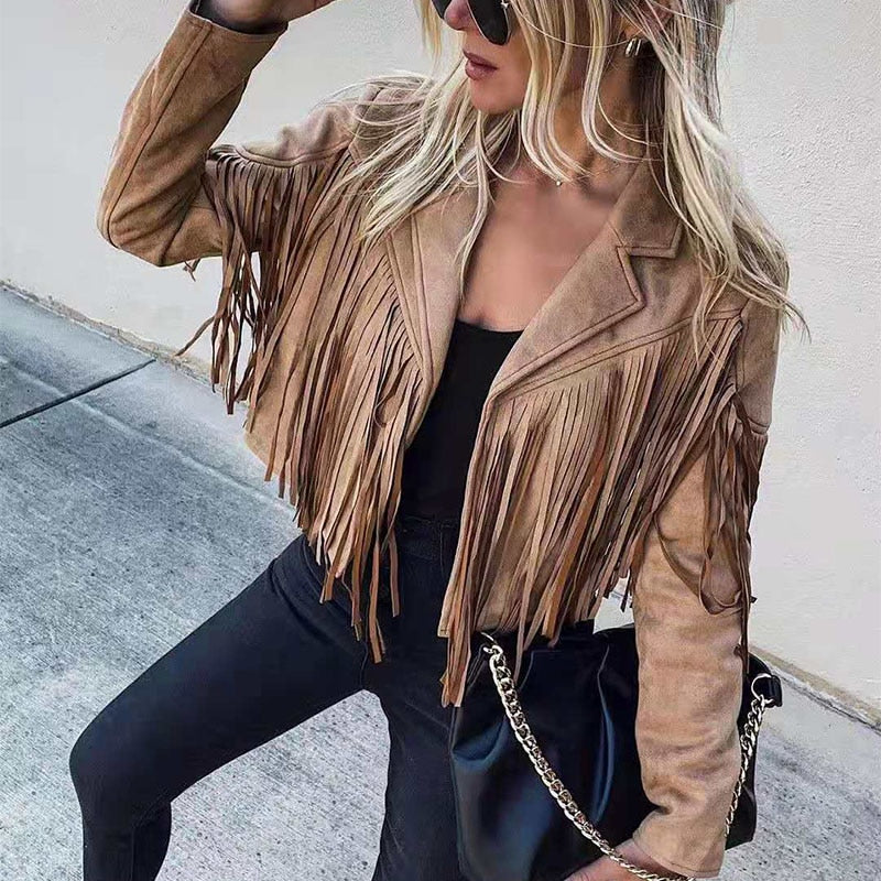 Product Image for Heidi-Mode | Trendige Lederjacke Mit Fransen, Braun / S