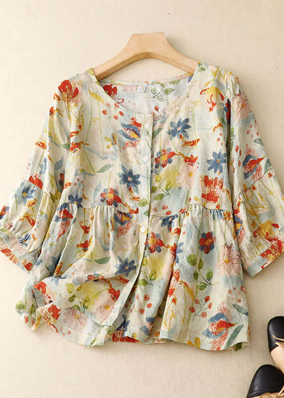 Product Image for Heidi-Mode | Blumen Falten Knopf Patchwork Leinen T-Shirts Sommer, XL (Fit für EU 44-46, US 12-14, UK/AU 16-18, IT 48-50)