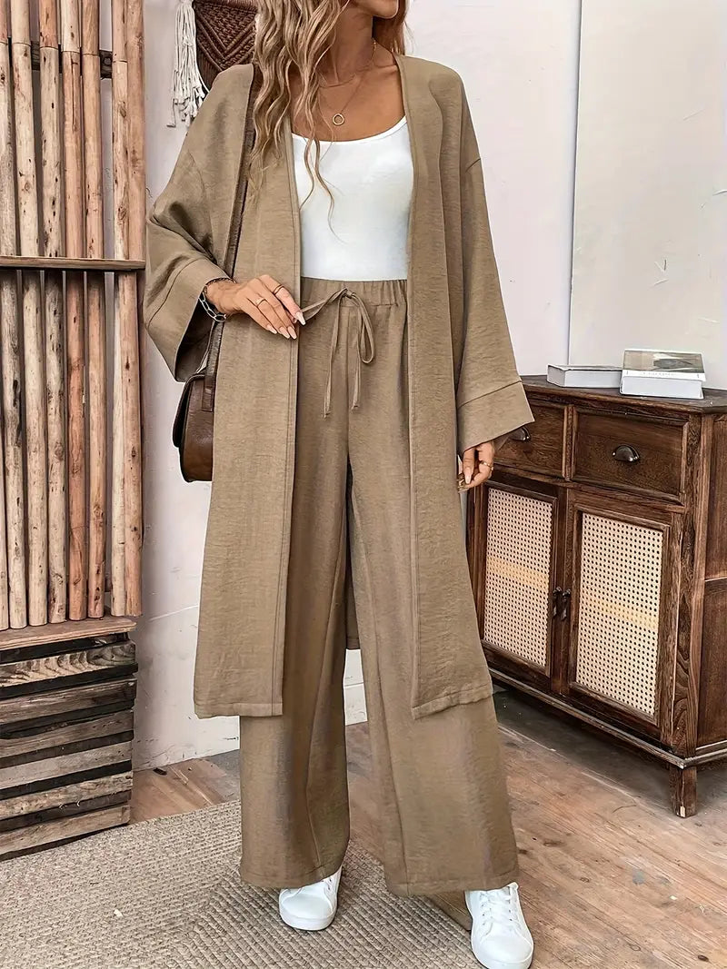 Product Image for Heidi-Mode | Damen Hosenanzug Set aus Polyester mit Schnürdetail, Leinen / S