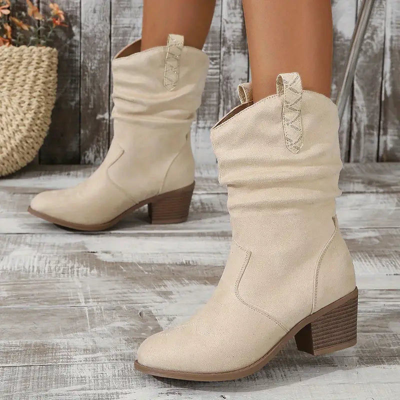 Product Image for Heidi-Mode | Cowboystiefel, Klobige Stiefeletten Mit Niedrigem Absatz, Milchig / 42