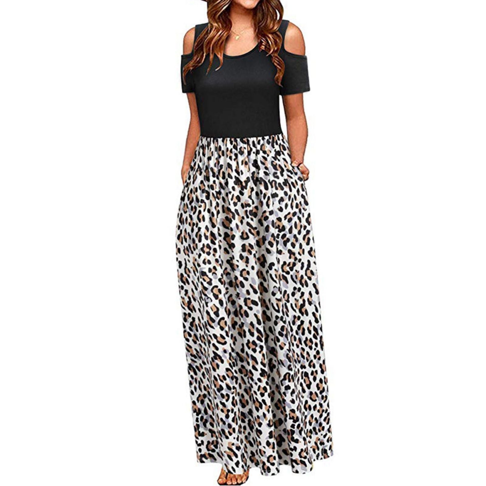 Product Image for Heidi-Mode | Einfaches Rundhals-Casual-Kurzarmkleid, Schwarzer Panther Druck / S
