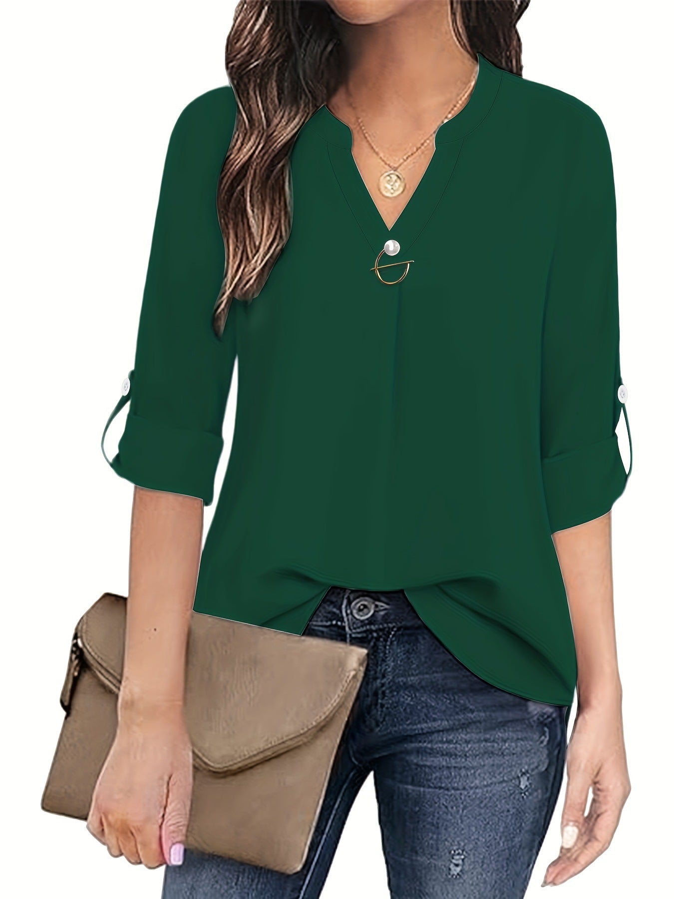 Product Image for Damen schicke Bluse Heidi-Mode, Dunkelgrün / L