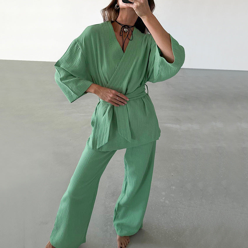 Product Image for Heidi-Mode | Herbst Pure Cotton Pink Strickpullover Zuhause Tragen Lässig Bequem Langarm Hose Pyjama Set, L / Grün