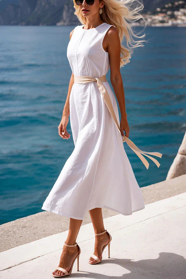 Product Image for Damen Midi-Kleid mit elegantem Taillengürtel und zeitlosem Schnitt Heidi-Mode, Weiß / L