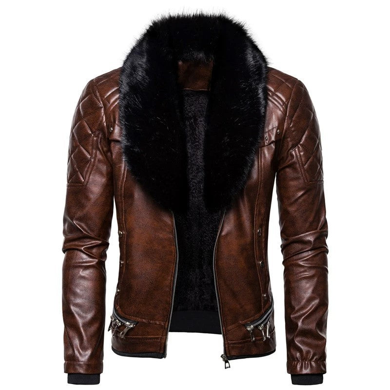 Product Image for Herren stylische Kunstlederjacke mit Plüschkragen Heidi-Mode, Kaffee / S