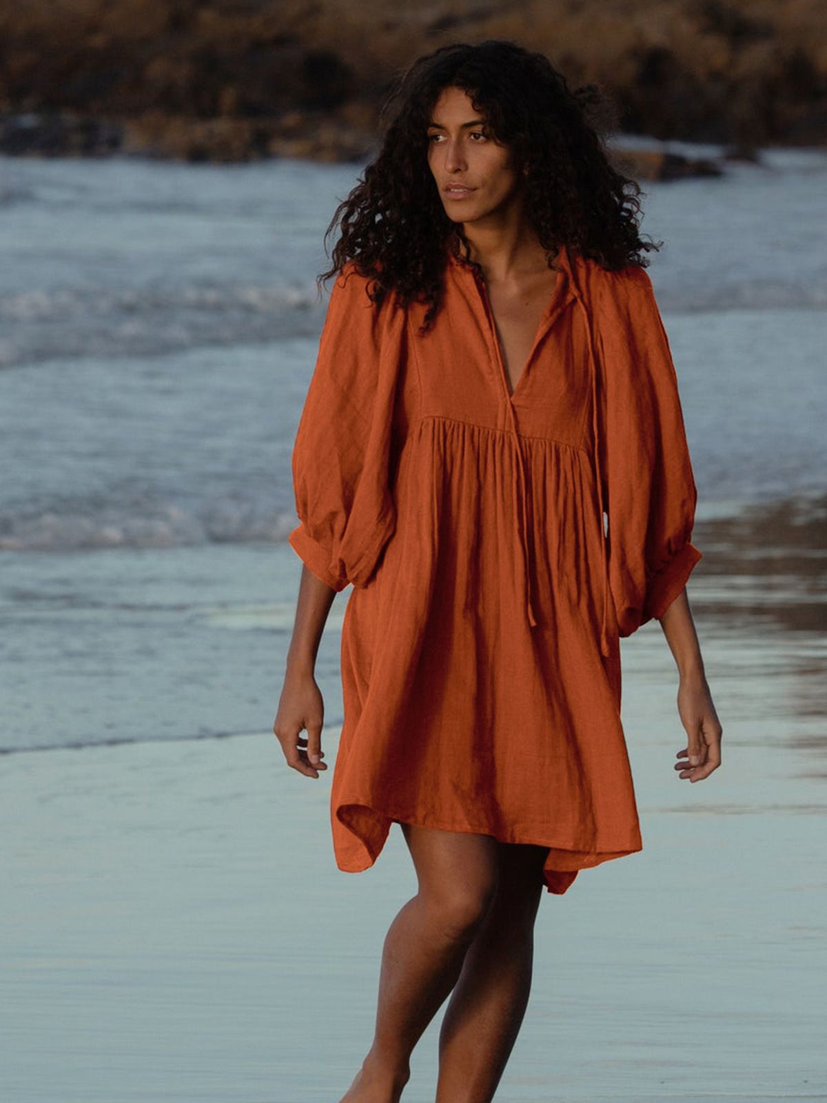 Product Image for Heidi Mode | Sommer Frauen solide Farbe große Größe Laterne Ärmel Kleid, orange / M