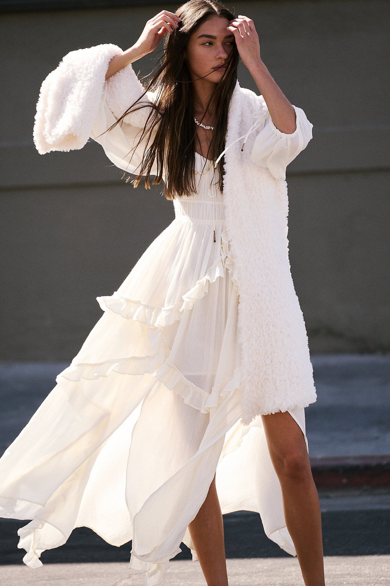 Product Image for Damen Maxikleid mit lässigem Boho-Style und voluminösen Rüschendetails Heidi-Mode, Weiß / S