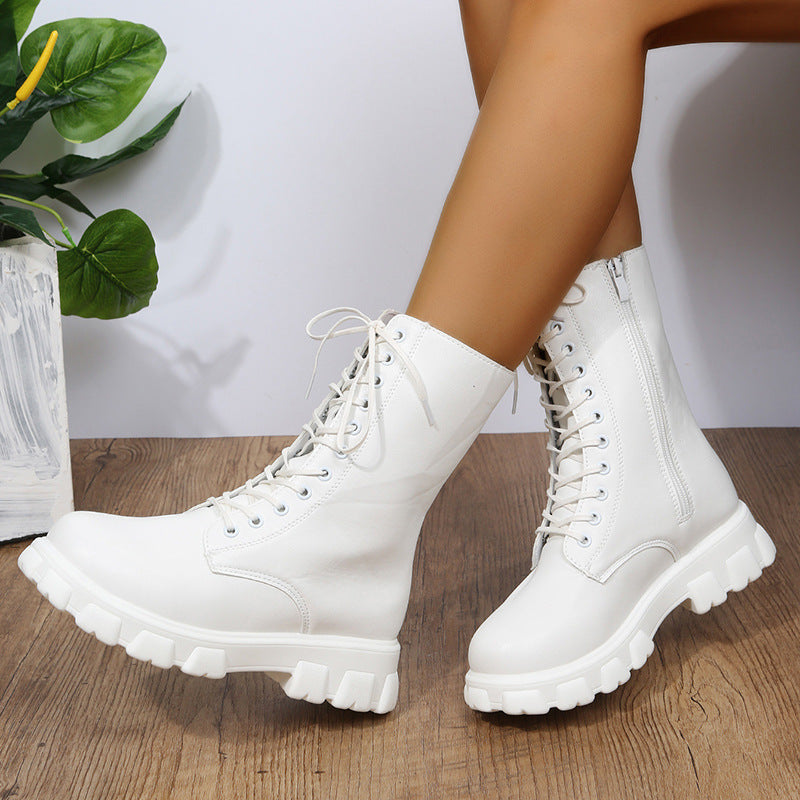 Product Image for Damen Schnürboots mit robustem Plateau und seitlichem Reißverschluss Heidi-Mode, Weiß / 35