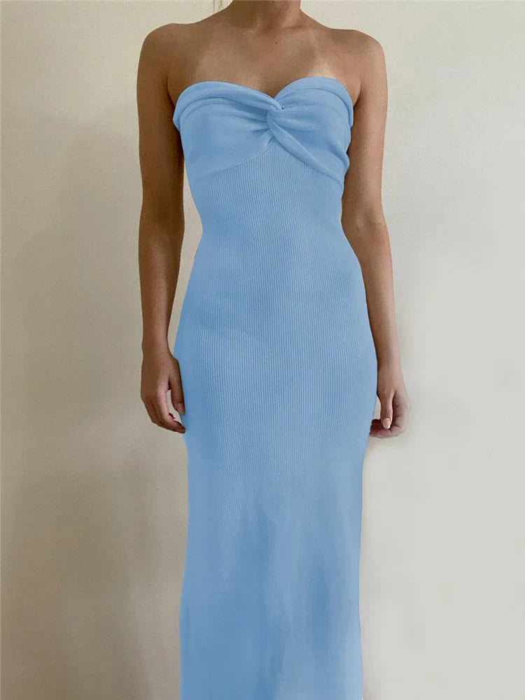 Product Image for Heidi-Mode | Tossy Strapless Strick Maxi Kleider für Frauen Sommer Strandparty Bodycon Kleid Off Shoulder Twist Strick Abend Rückenfreies Kleid, 