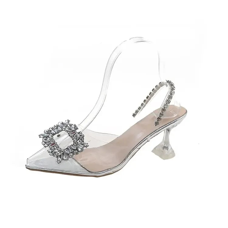 Product Image for Heidi-Mode | Damen Schuhe Sommer Frauen Pumps Luxus Strass Hohe Absätze Sandalen Sexy Spitz Zehen Mules Modepartys Schuhe, WEISS / 42