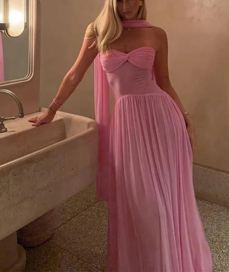 Product Image for Heidi-Mode | Patchwork Maxi Kleid Schal Rückenfrei Strapless Rüschen Bankett, Rosa / S