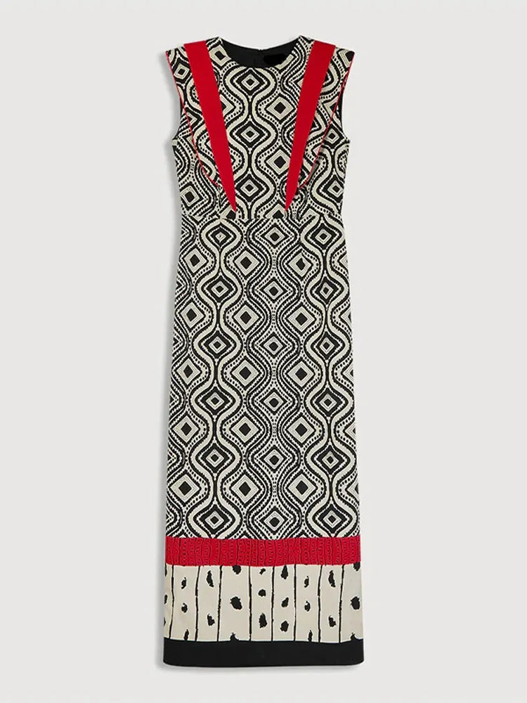 Product Image for Heidi-Mode | Frauen Elegante Bedruckte Rundhals Lange Kleider Mode Fließende Ärmel Hohe Taille Farbkombination Kleider Sommerurlaub Straßenkleider, 