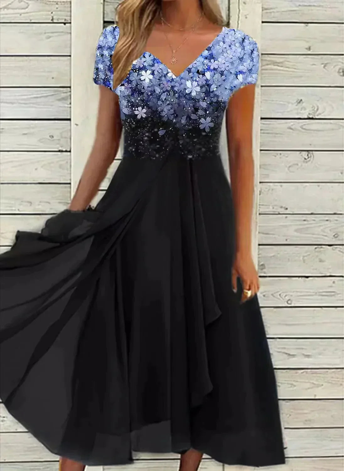 Product Image for Mode Zaya Chiffon Feestjurk, Blauw Zwart / 2XL