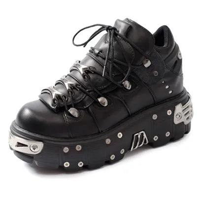 Product Image for Heidi-Mode | Frauen Ankle Boots für Frauen Dicke Sohle Schnürsenkel Metall Dekoration Runde Zehen Plattform Schuhe Ladeis Punk Gothic Sneakers, 