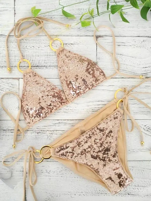 Product Image for Heidi-Mode | Neu Sexy Bikinis Pailletten Goldfarbe Frauen Bandage Bikini Set Push-Up Vorgepolsterter Bh Badeanzug Set Bademode, 2570 NEIN 1 / L