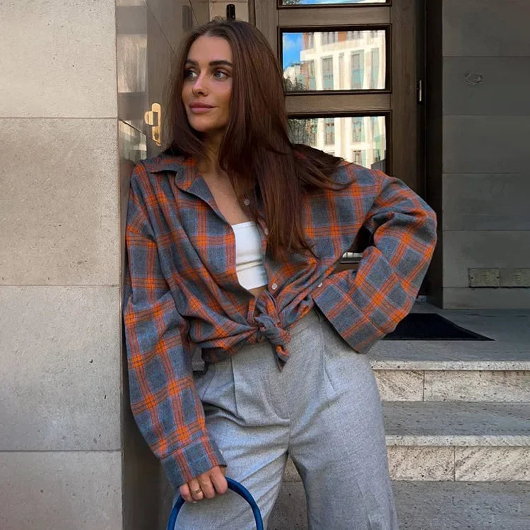 Product Image for Heidi-Mode | Übergröße Karierte Damenbluse, Orange / M