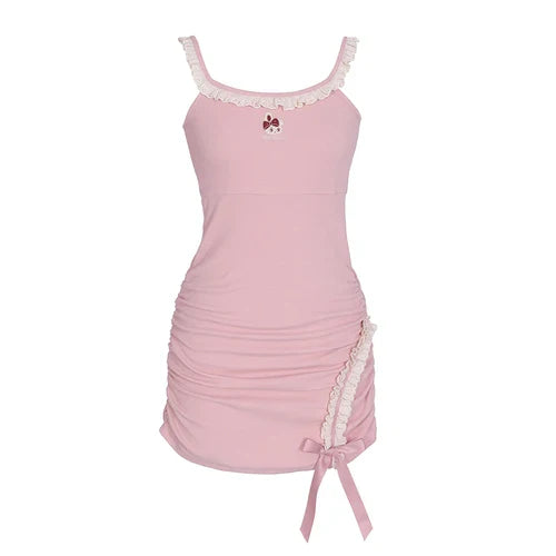 Product Image for Heidi-Mode | Kawaii Stil Zwei-Piece Set Süßes Cardigan + Raffiniertes Spitzenkleid, Nur Pinkes Kleid / L