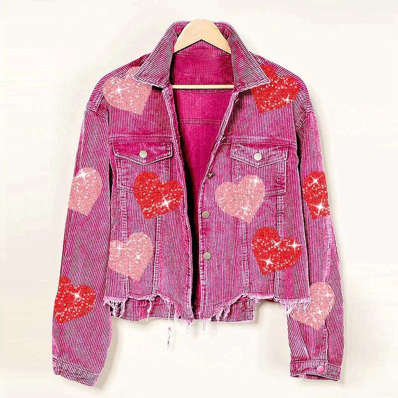 Product Image for Cordjacke aus Cord mit Paillettenherz, Rosa Rot / M
