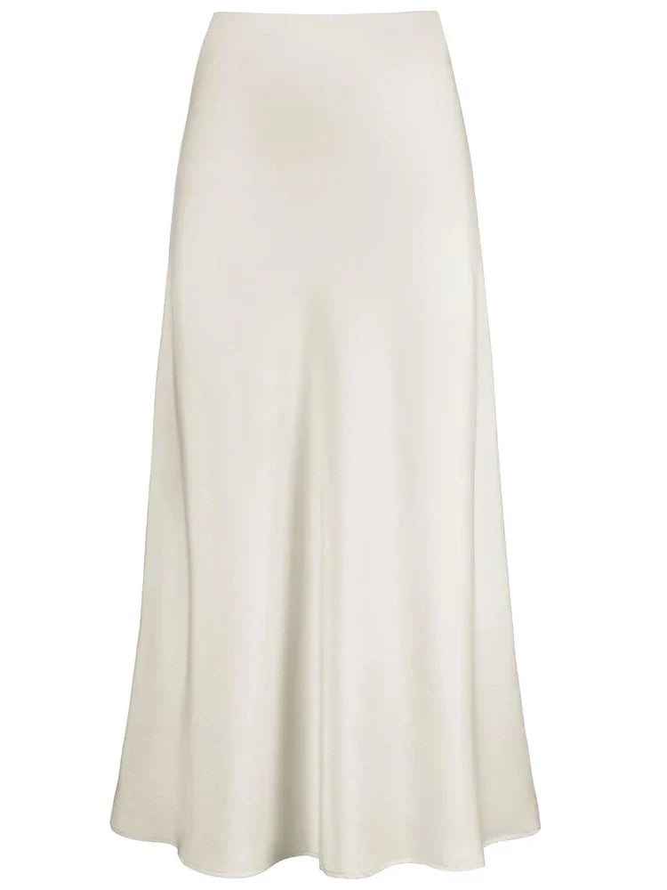 Product Image for Heidi-Mode | Frauen Satin Seiden Röcke Sommer Frühling Koreanische Mode Kleidung Büro Damen Lange Röcke Elegant Schwarz Maxi Röcke für Frauen, Weiß / 
