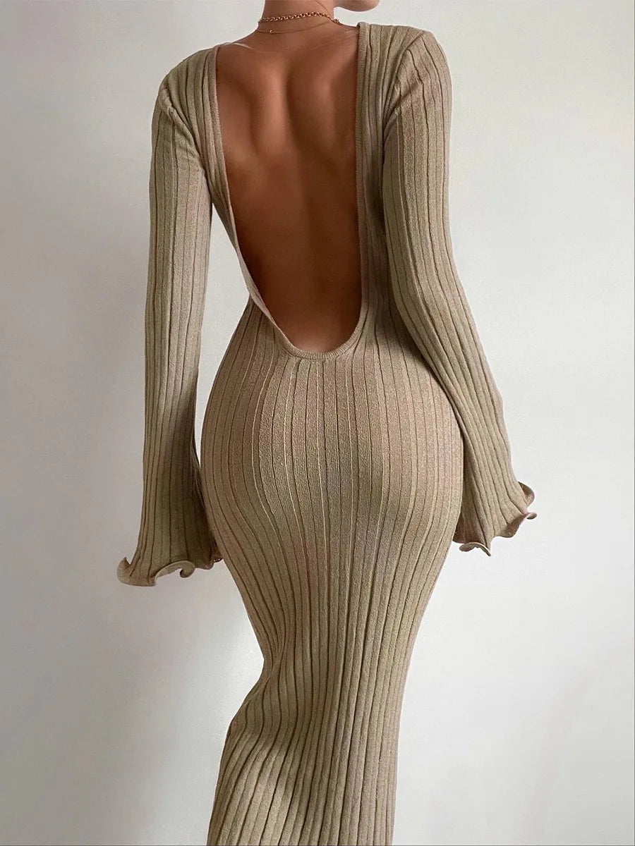 Product Image for Sexy Rückenfreies Bodycon-Maxikleid mit Rüschen, Weiss / M