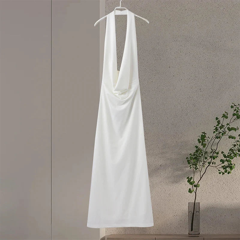 Product Image for Heidi-Mode | Halter Offene V-Rückenlose Maxi Kleider, Weiß / M