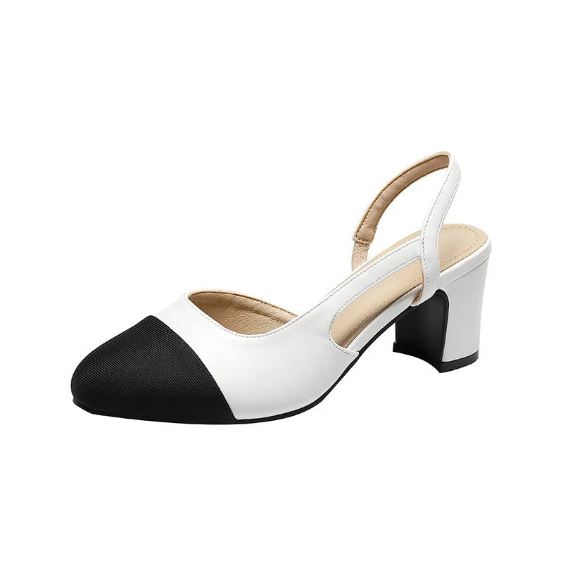 Product Image for Heidi-Mode | Patchwork Leder Slingbacks Frauen Sandalen Mode Flache Ferse Frauen Schuhe Sexy Party Sandalen Kleid Hochzeit Party Schuhe, weiß 6cm / 43