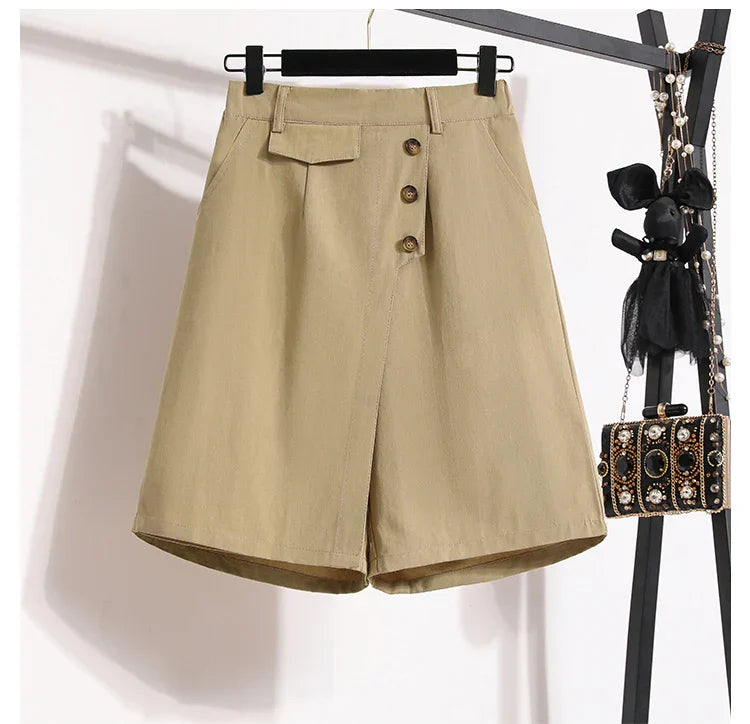 Product Image for Heidi-Mode | Neue Frauen Sommer Plus Size Mode Hosen für Frauen Große Lose Asymmetrische Shorts, Khaki / 4XL