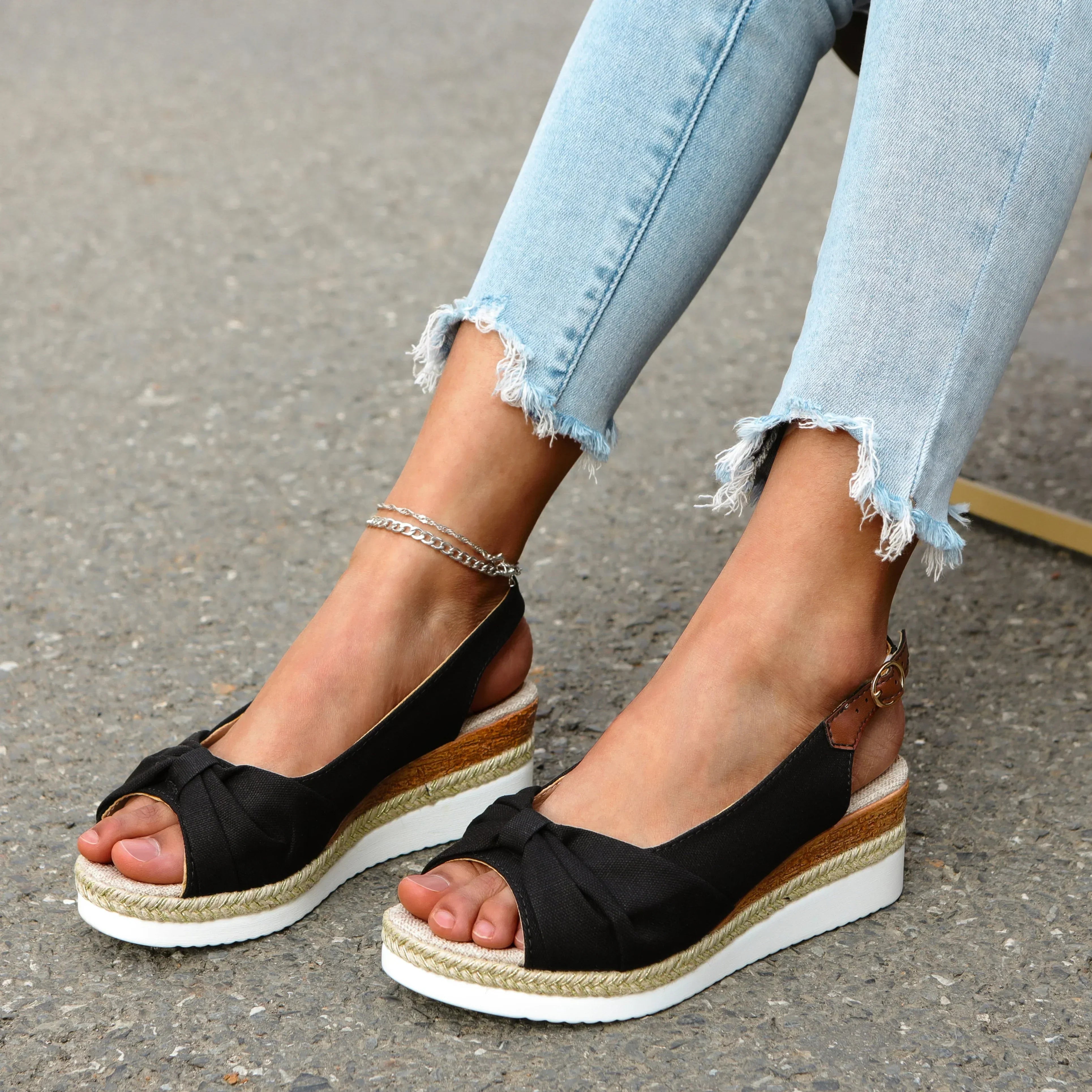 Product Image for vismond keilabsatz schnalle stoff sandalen, Blau / 42