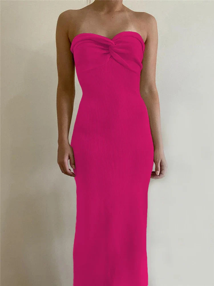 Product Image for Heidi-Mode | Tossy Strapless Strick Maxi Kleider für Frauen Sommer Strandparty Bodycon Kleid Off Shoulder Twist Strick Abend Rückenfreies Kleid, 