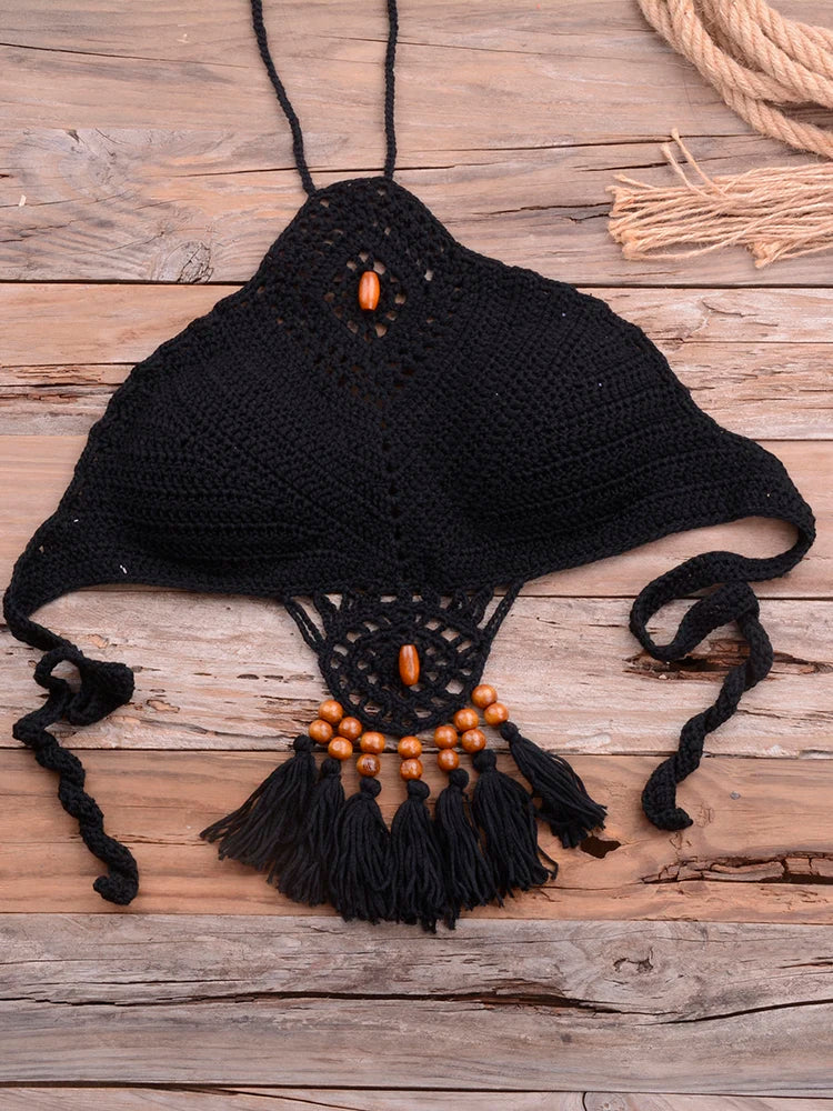 Product Image for Heidi-Mode | Bikini Stricken Badebekleidung Gehäkelt Bikini Bohemia Stil Off Shoulder Hoher Hals Baden Strand Bikinis Handgefertigt Gehäkelt Bikini, 