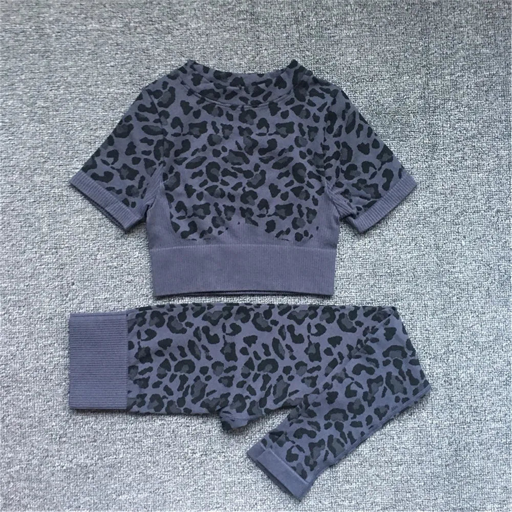 Product Image for Heidi-Mode | Frauen Mode Sexy Leopardenmuster 2 Teile Yoga Set Gym Stoßfest Sport Bh'S Sport Leggings Lauftraining Anzug, schwarzes Top pt Set / M