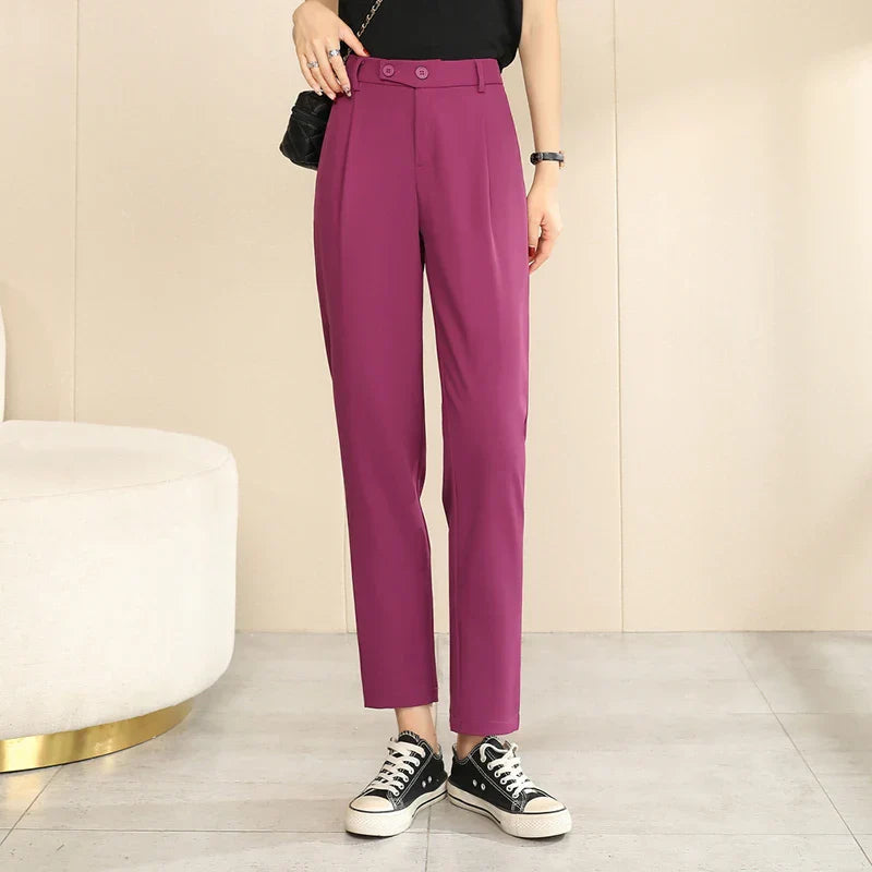 Product Image for Heidi-Mode | Frauen Sommer Neu Fest Mode Dünn Hohe Taille Lässig Gerade Lockere Knopf Tasche Rynk Set Harlan Kleine Füße Hose, Drachenfrucht / 4XL