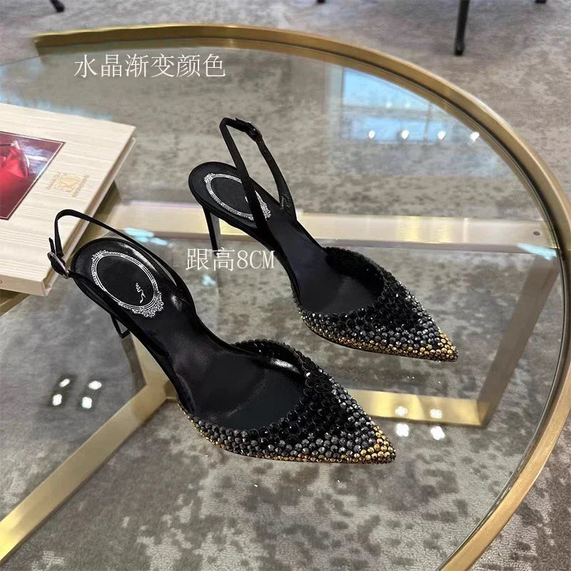 Product Image for Heidi-Mode | Neue Baotou Sandalen Strass-Gradient High Heels Schuhe, Damenmode, Fantastische Temperament Sandalen Abendkleid, Bankett Schuhe, Schwarz 