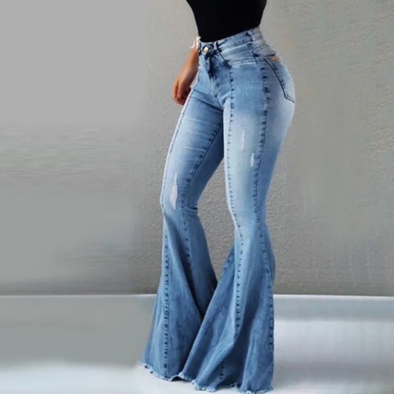 Product Image for Heidi-Mode | Frauen Jeans Slim Fit Denim Hose Schlaghose Hohe Taille Bootleg Jeans Stretch Frauen Flare Hose Mode Weite Beine Zerrissene Jeans, Blau /
