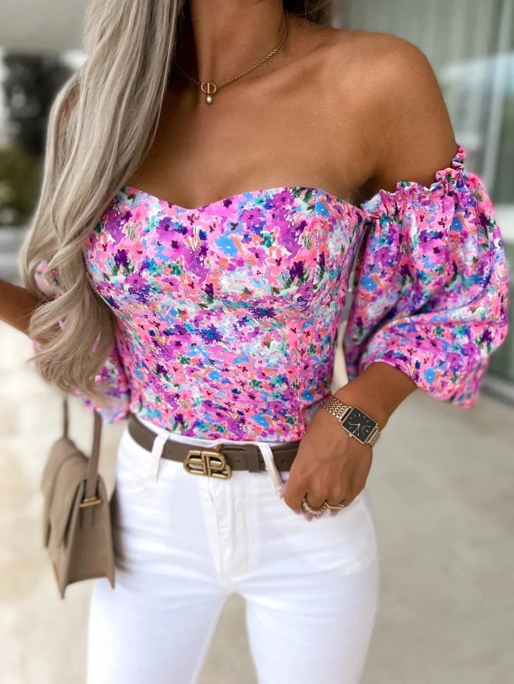 Product Image for Heidi-Mode | Off The Shoulder Blumige Blusen, Weiß / 2XL