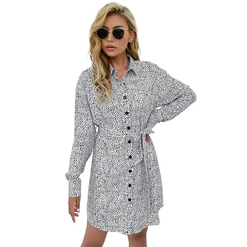 Product Image for overhemdjurk met riem en monochrome print, Wit / L
