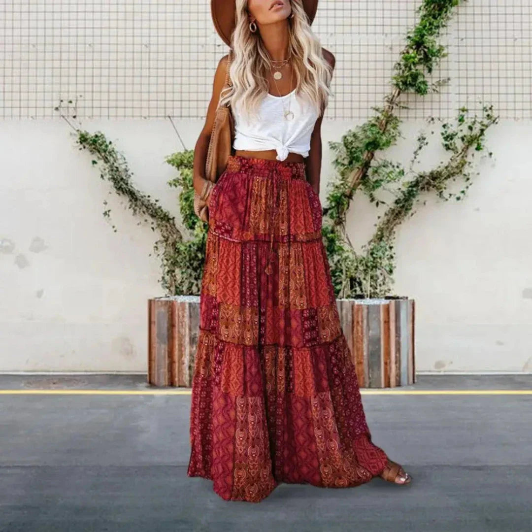 Product Image for Heidi-Mode | Jahrgang Boho Print Plissierter Rock, Rot / XL