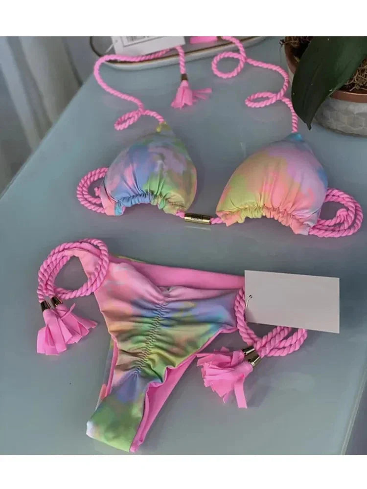 Product Image for Heidi-Mode | Sexy Badeanzug Frauen Dreieck Bikinis Set Thong Bandage Bademode Einfarbig Badeanzug Zweiteilig Schnür-Bademode Strandbekleidung, 8232 / 