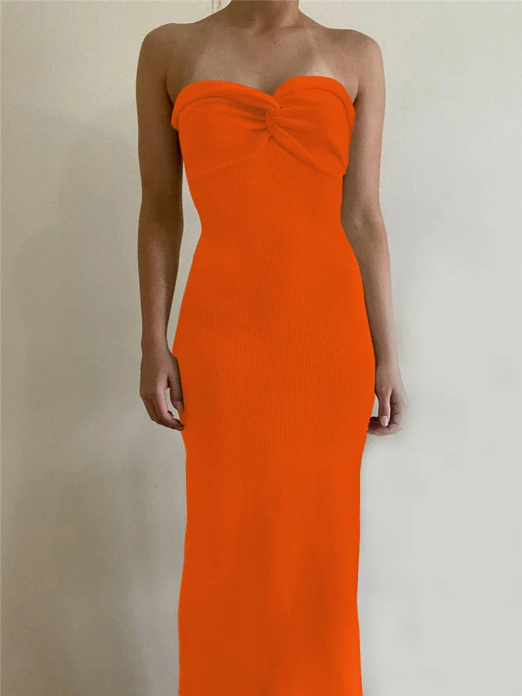 Product Image for Heidi-Mode | Tossy Strapless Strick Maxi Kleider für Frauen Sommer Strandparty Bodycon Kleid Off Shoulder Twist Strick Abend Rückenfreies Kleid, 