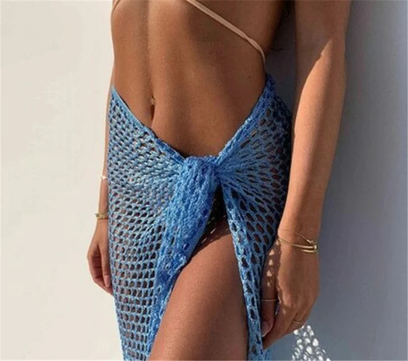 Product Image for Heidi-Mode | Frauen Lange Röcke Strandkleidung Sommerurlaub Hollow Out Sexy Fischernetz Rock Y2K Mode Binde Auf Bandage Transparent Maxi Kleidung, 