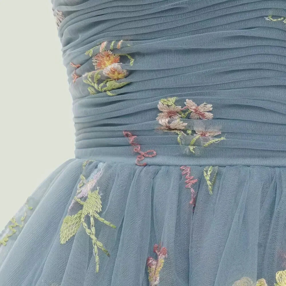 Product Image for Heidi-Mode | Fairy Forest Green Kurze Prom Kleider Spaghetti-Träger Bunte Blumen Spitze Abend Feier, Blau / 2