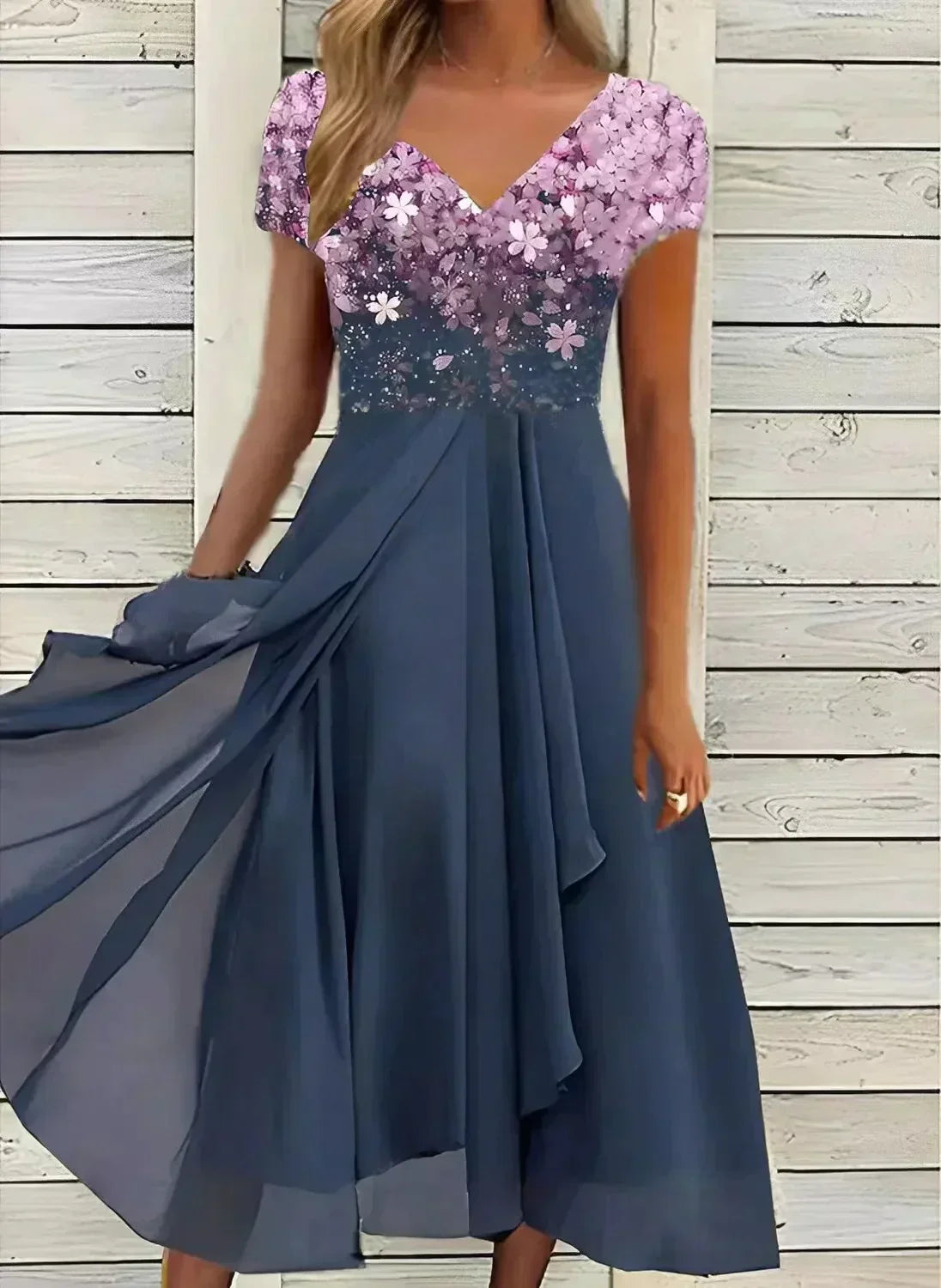 Product Image for Mode Zaya Chiffon Feestjurk, Roze Blauw / 3XL