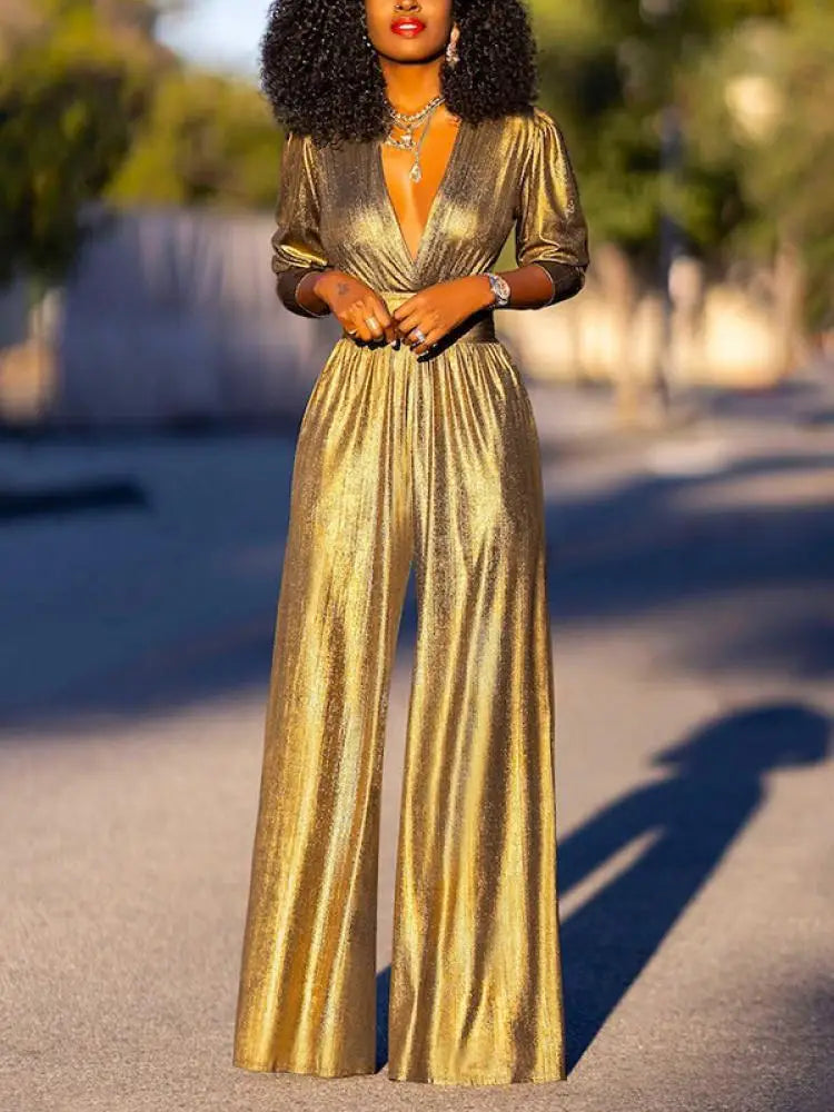 Product Image for Heidi-Mode | Glänzender Jumpsuit, Gold / 3XL